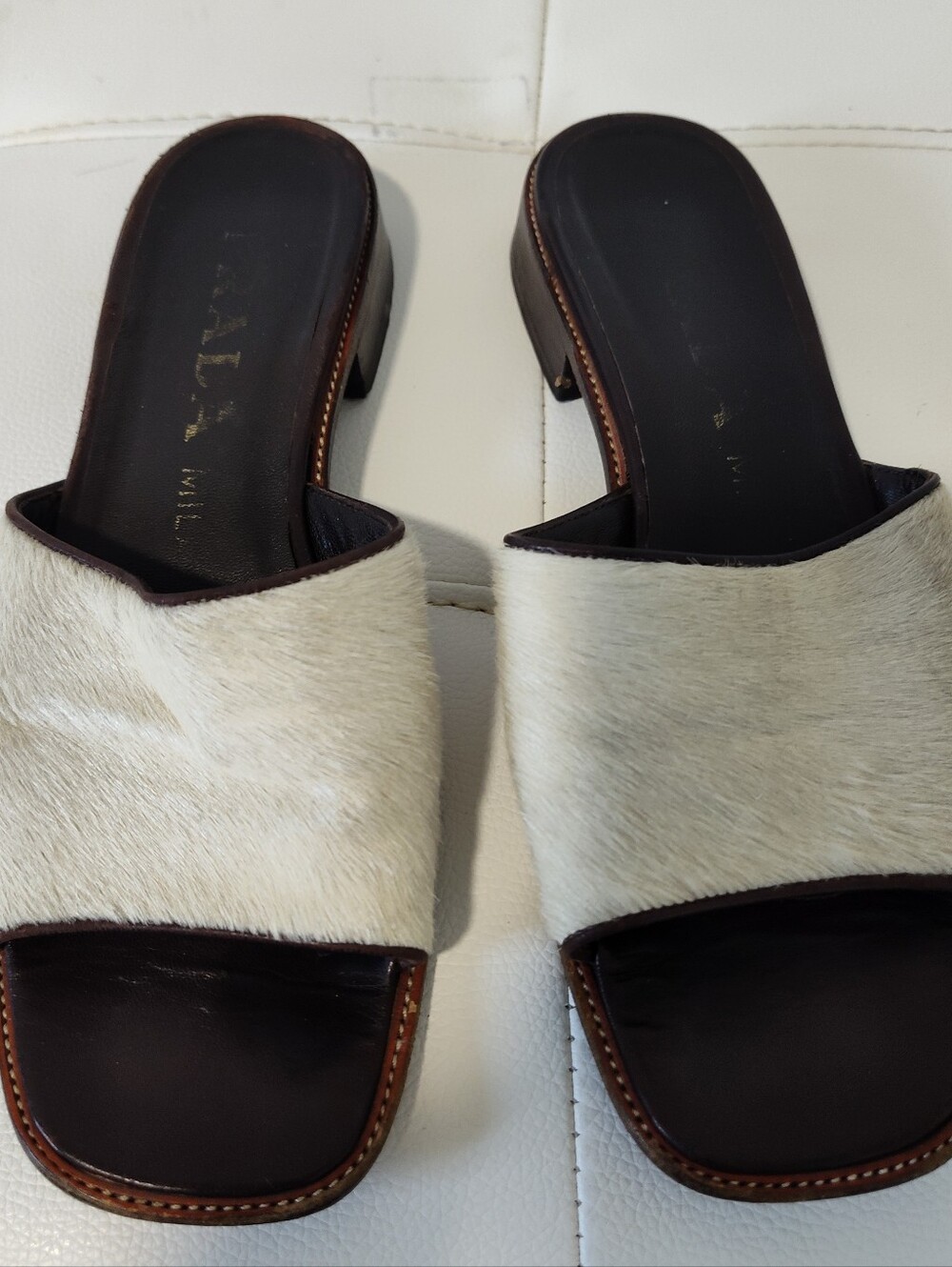 Prada Women's Pony Hair Leather Sandals White Sz 8 US 38.5 EU